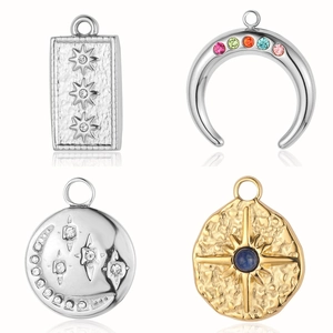 Bohemian sun and moon stainless steel pendants with colorful stones for DIY jewelry