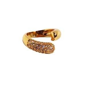 Elegant gold open ring for women with cubic zirconia stones on a white background