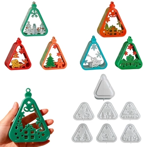 Christmas Silicone Mold Triangular Hollow Design For DIY Resin Crafts Snowman Santa Angel Patterns For Candle Holder Making