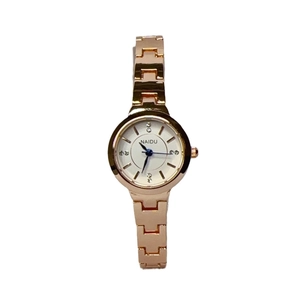 Elegant rose gold ladies bracelet watch with a white crystal-indexed dial from NAIDU