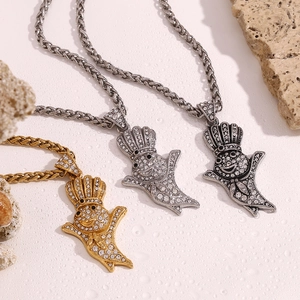 Three chef pendants in gold and silver finish with sparkling rhinestones on rope chains