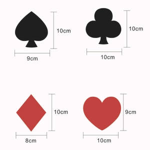 Tableau des tailles détaillé pour les décorations de fête poker avec mesures en centimètres
