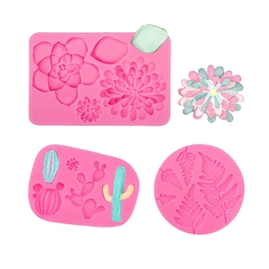 Moule en silicone pour décorations de gâteaux cactus succulentes et fougères