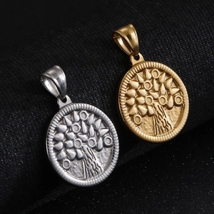 Stainless steel Tree of Life round pendants in gold and silver finish for necklaces