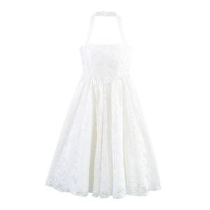 White Lace Halter Maxi Dress Backless Sleeveless High Waist Elegant Sexy For Women Summer Party Evening