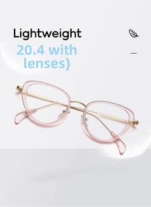 Dettaglio occhiali cat eye montatura leggera 20,4g con aste in metallo dorato