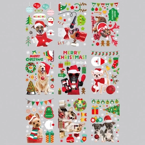 Christmas window stickers set featuring festive dogs like corgis and golden retrievers