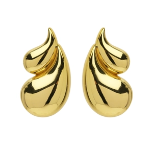 Elegant 18K gold-plated brass double teardrop earrings with a polished geometric finish