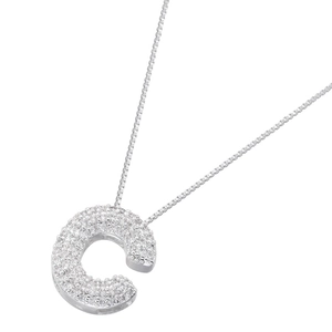 Detailed view of silver letter C pendant with shimmering cubic zirconia on a fine chain