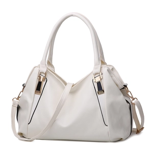Elegant white PU leather handbag for women with gold metal buckles and adjustable strap