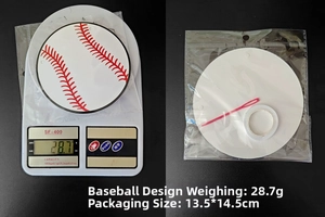 Baseball themed party garland set showing package weight 28.7g and package dimensions