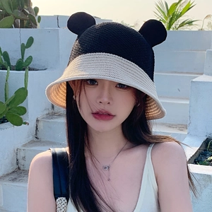 Cute Animal Ear Acrylic Bucket Hat For Women Two Tone Sun Protection Sunshade Foldable Summer Beach Fisherman Basin Hat