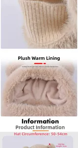 Detail of plush warm lining and size specifications for children's winter hat
