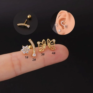 Butterfly Flower Ear Cartilage Studs Stainless Steel Copper Zircon Piercing Jewelry Fashion For Women