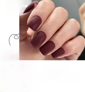 Detail of matte dark red square press-on nails set including 24 pieces in JP3199 style