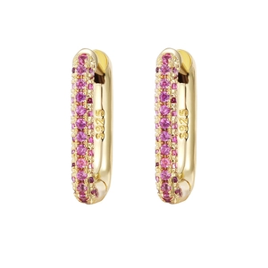 U-shaped S925 sterling silver hoop earrings with purple zircon pavé in gold plating
