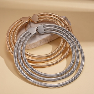 Three-layer geometric metal spring choker necklaces in gold and silver finishes