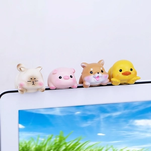 Adorable animal screen toppers featuring a cat, pig, shiba inu, and duck on a monitor