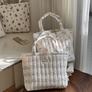 Minimalist quilted cotton tote bags with cute cartoon bears and rabbits patterns