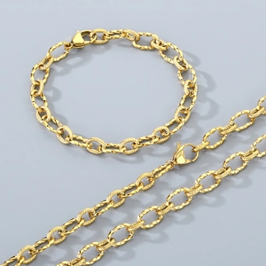 Parure collier et bracelet en acier inoxydable doré 7mm avec mailles torsadées pour hommes et femmes