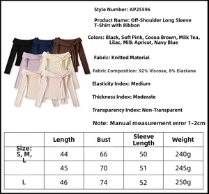 Close-up of soft knitted fabric texture on an off-shoulder long sleeve ribbon top