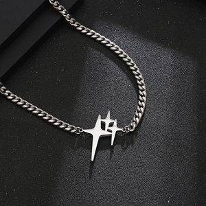 Silver chunky Cuban link chain necklace with star cross pendant for men and women