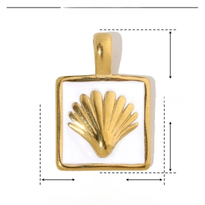 Macro shot of gold stainless steel shell pendant with 22mm x 15mm size details