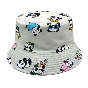 Reversible bucket hat with cartoon panda patterns for outdoor sun protection for men and women