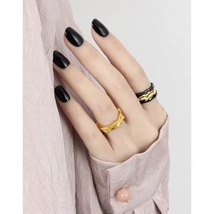 Minimalist irregular twisted gold and black stackable S925 sterling silver rings for women