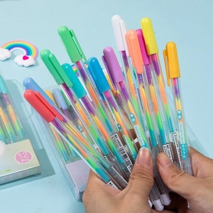 Handheld 12pcs rainbow gradient highlighters with transparent barrels and candy colors