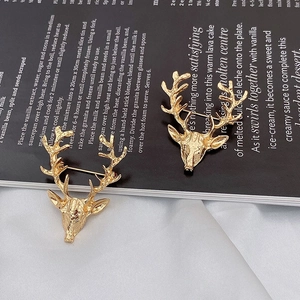 Broche En Alliage Tête De Cerf Bois Vintage Épingle De Revers Pour Costume Bijoux Animaux Cadeau Homme Femme Or Argent