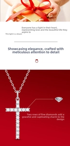 Detail of 925 silver faith cross pendant with double-row micro-set moissanite stones