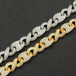 Hip hop style gold and silver iced out pig nose link bracelets with pavé crystals