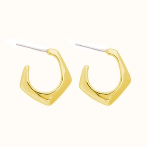 Irregular gold C-shaped flower acrylic earrings with minimalist geometric hexagon design