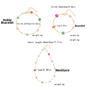 Detailed view of colorful flower beaded jewelry set with necklaces and bracelets
