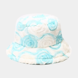 Detailed view of the 3D rose textured velvet fabric on the warm winter bucket hat