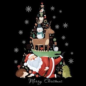 Christmas Santa and animal pyramid wall sticker with Merry Christmas text on black backdrop