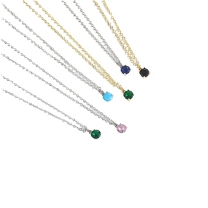 Minimalist round pendant necklaces with colorful gemstones in silver and gold chains