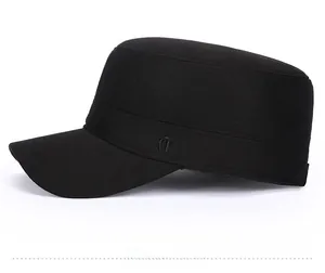 Side view detail of black winter military cap featuring 3D Sport embroidery and ear protection