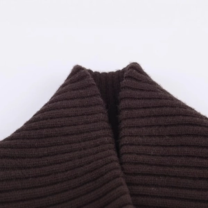 Chic dark brown ribbed knit jacket with high neckline and premium textured finish