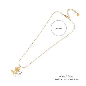 Detailed size chart for vintage rose pendant necklace in gold-plated stainless steel