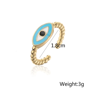 Detail of 18K gold plated evil eye ring showing 1.8cm diameter and 3g weight