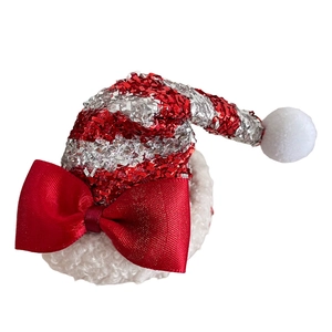 Mini chapeau de Noël à paillettes rouges et argentées avec un grand nœud en satin rouge