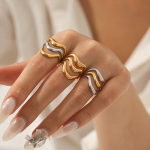 Wave Shaped Irregular Line Ring Stainless Steel Gold Silver Color Minimalist Chic Adjustable Fashion Hand Jewelry