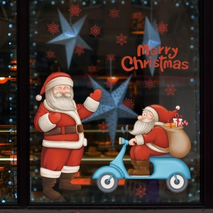 Christmas Santa Claus Window Decals PVC Cartoon Snowflakes Stickers For Glass Door Home Festival Decor