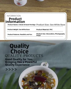 Macro shot of realistic miniature PVC mixed congee bowl keychain with metal ring