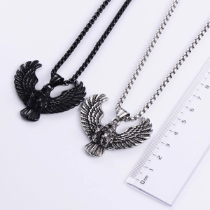 Retro eagle wing pendant necklace in silver and black stainless steel for men