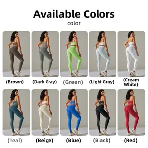 Grid view showing ten vibrant colors of seamless yoga sets including bras and leggings