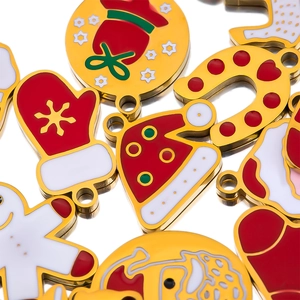 Christmas enamel charms collection including gingerbread man and tree for DIY jewelry
