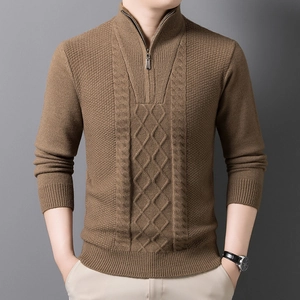 Herren Viertelreißverschluss Pullover Stehkragen Zopfmuster Acrylmischung Langarm Warm Dick Business Casual